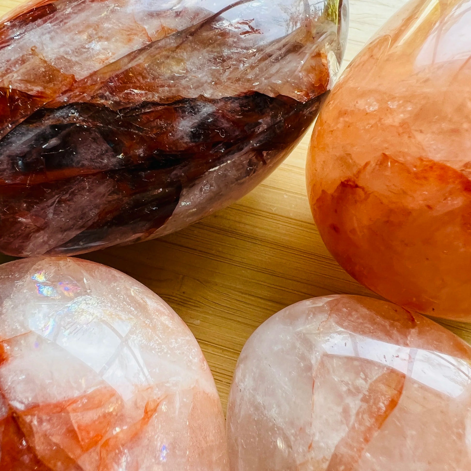 Underside detail of Fire Quartz palm stone, from Alaotra-Mangoro, Madagascar, often kept for Grounding.
