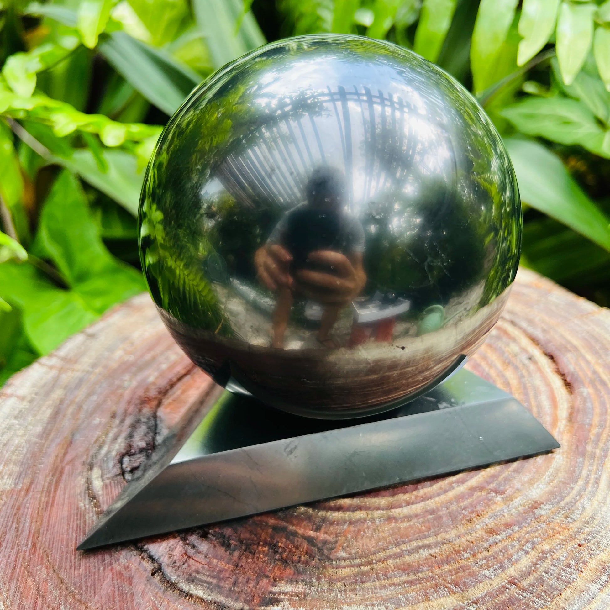 Shungite sphere in Black tones, ethically sourced from Russia for Stress Relief and Cleansing