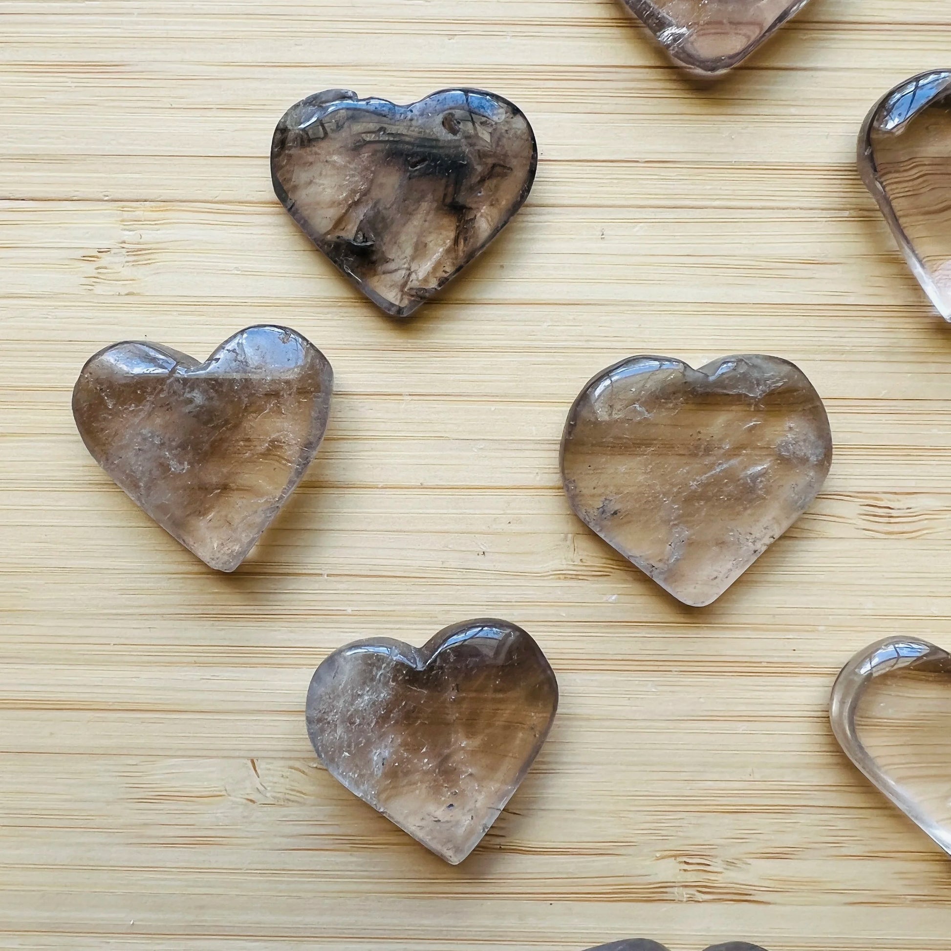 Bird's-eye view of Smoky Quartz polished heart, sourced from Brazil.
