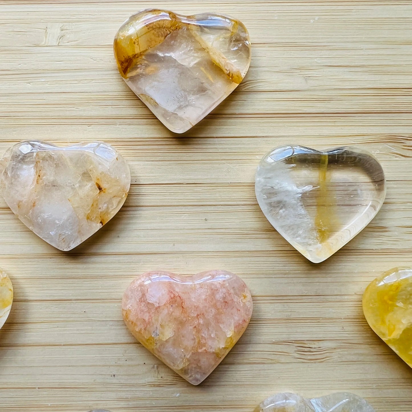 Natural light view of a Golden Healer polished heart turned to for Healing.