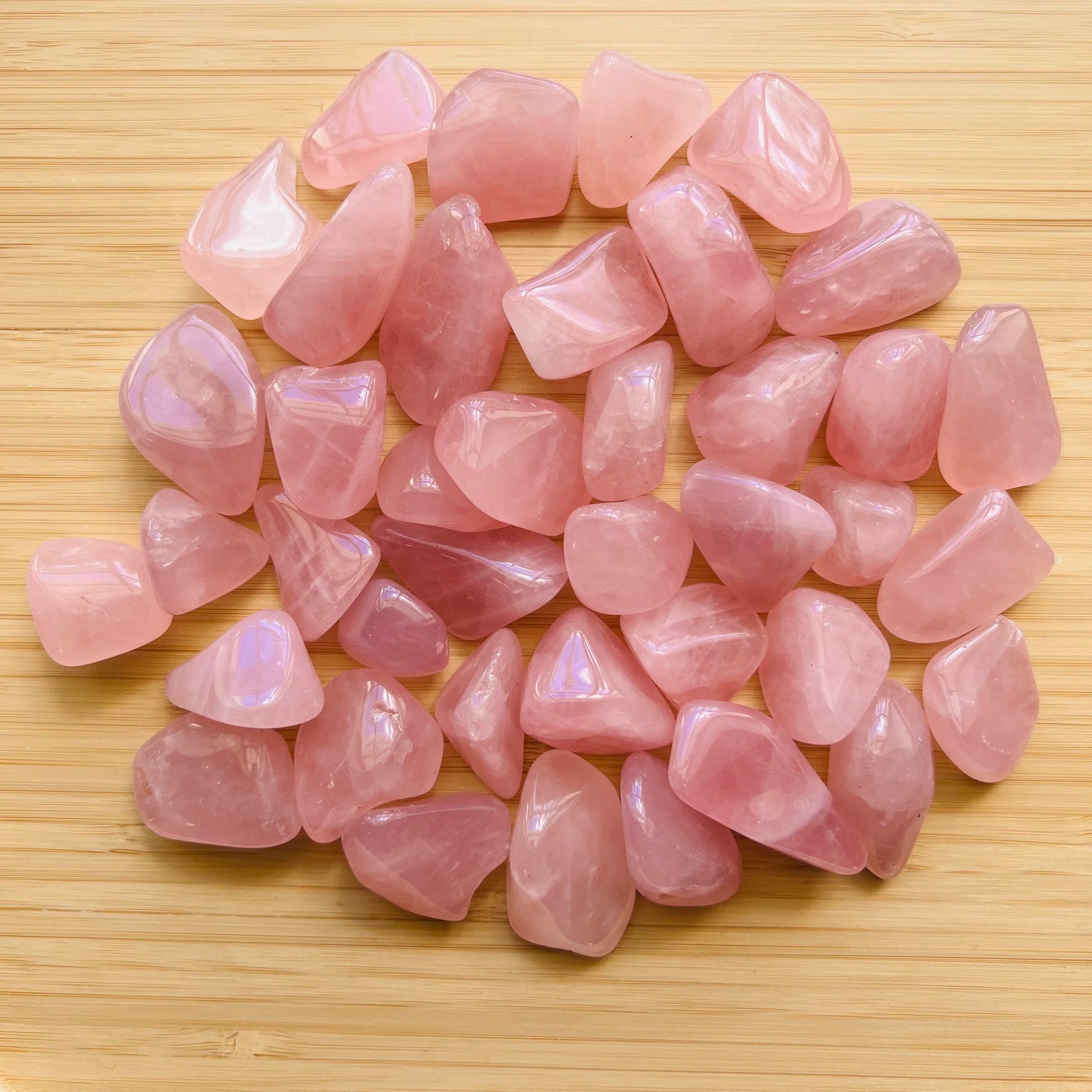 Rose Quartz tumbled stone in Pink tones, ethically sourced from Madagascar for Emotional Healing and Stress Relief