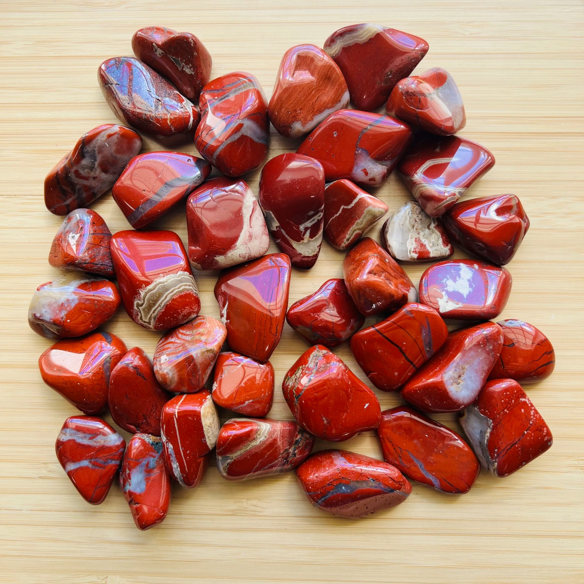 Red Jasper tumbled stone in Red tones, ethically sourced from South Africa for Confidence and Protection