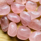 Top view of Grade AAA Rose Quartz tumbled stone, sourced from Minas Gerais, Brazil