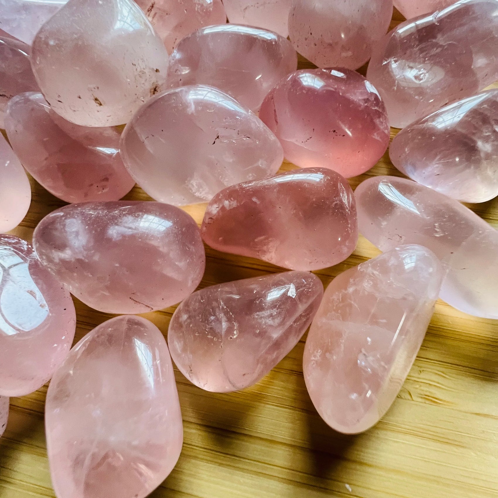 Close-up of Rose Quartz tumbled stone from Brazil, soothing wellness stone for Emotional Healing
