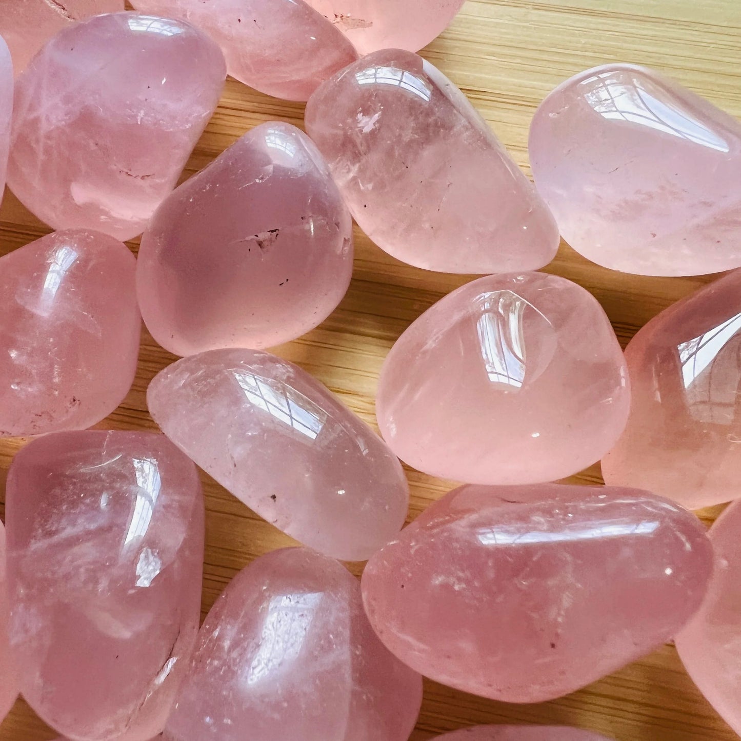 Rose Quartz tumbled stone from Brazil with Pink color, polished finish for mindful calm