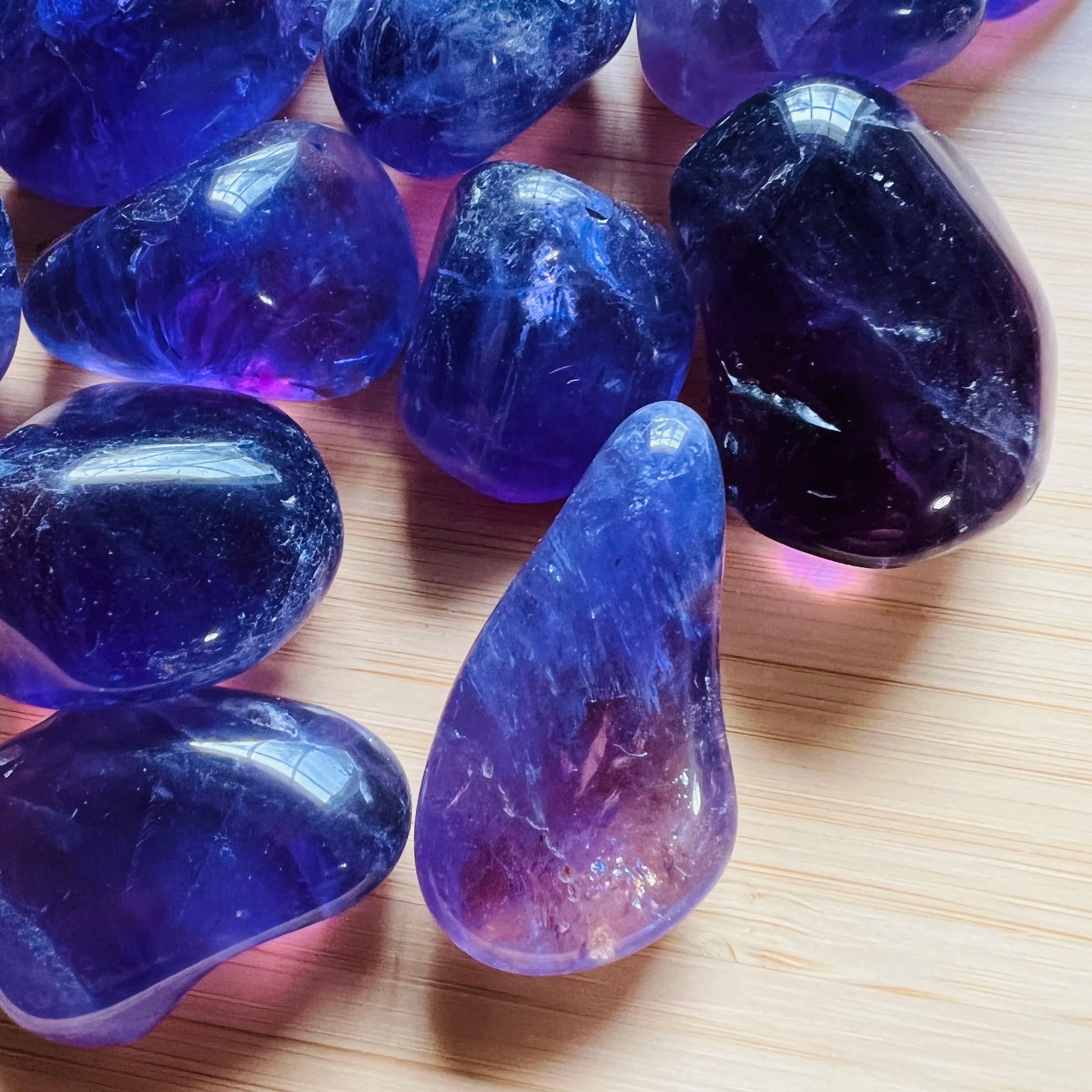 Full profile of Grade AAA Amethyst tumbled stone ready to ship from Beyond Bohemian