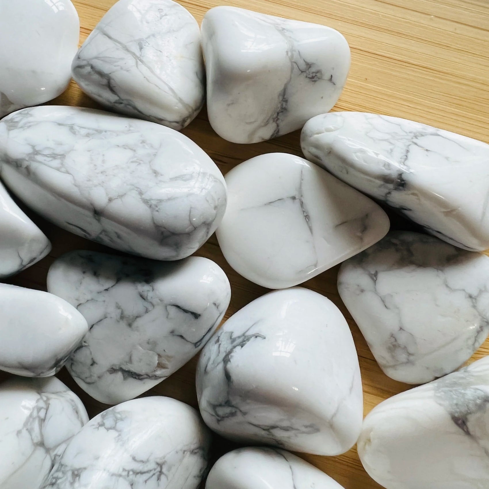 Full profile of Grade AA Howlite tumbled stone ready to ship from Beyond Bohemian