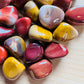 Mookaite tumbled stones, Grade AA, Australian jasper in red, mustard and cream tones