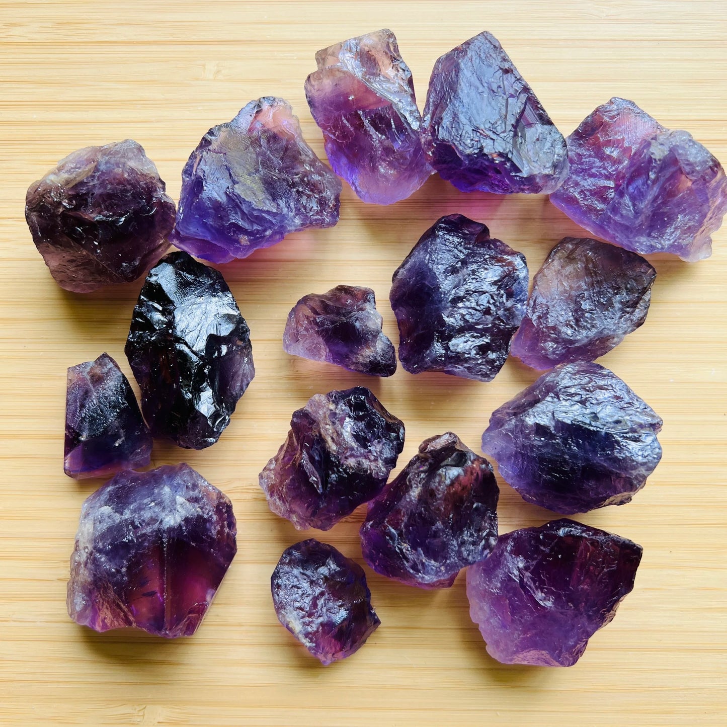 Detail shot of Grade AA Amethyst raw under natural light