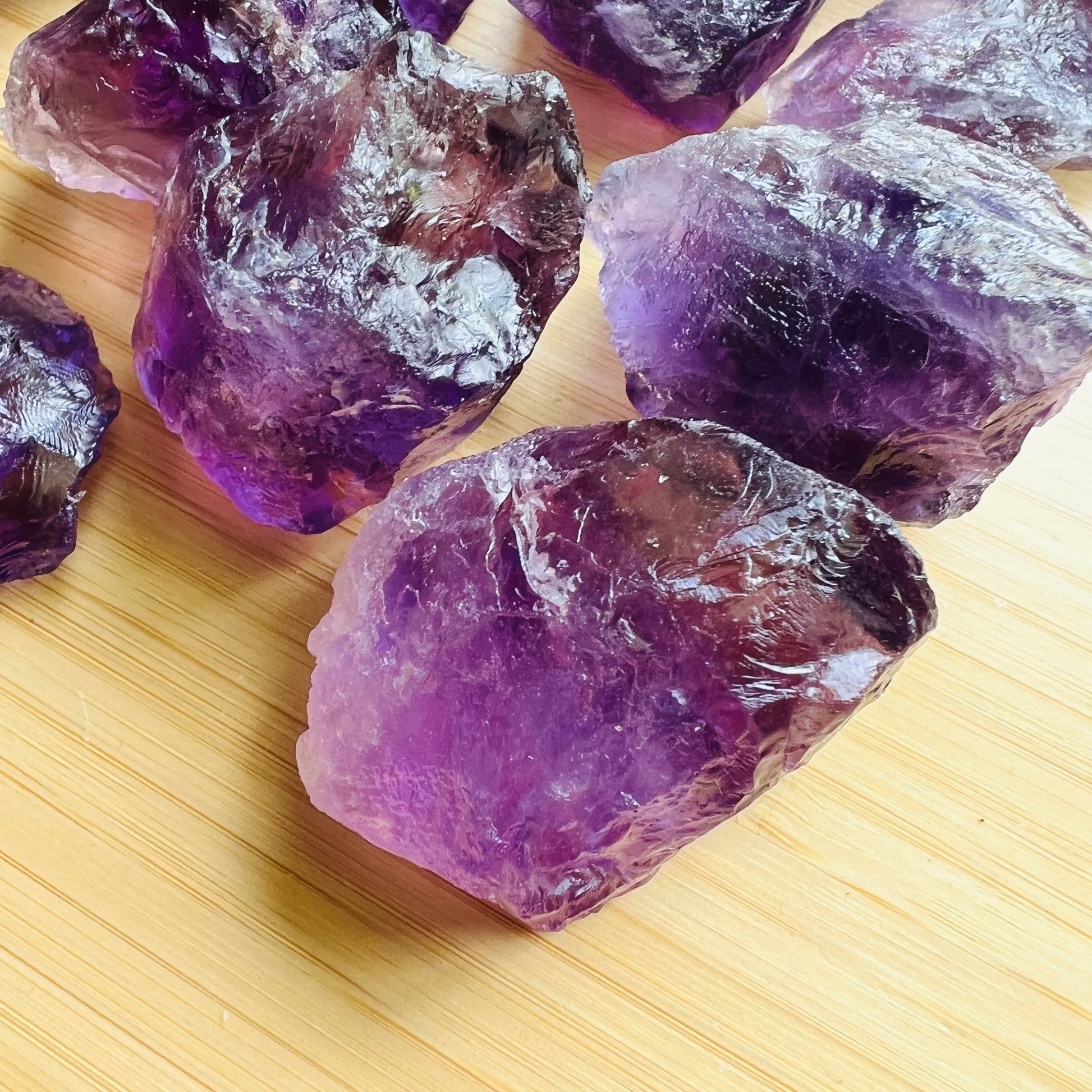 Full profile of Grade AA Amethyst raw ready to ship from Beyond Bohemian
