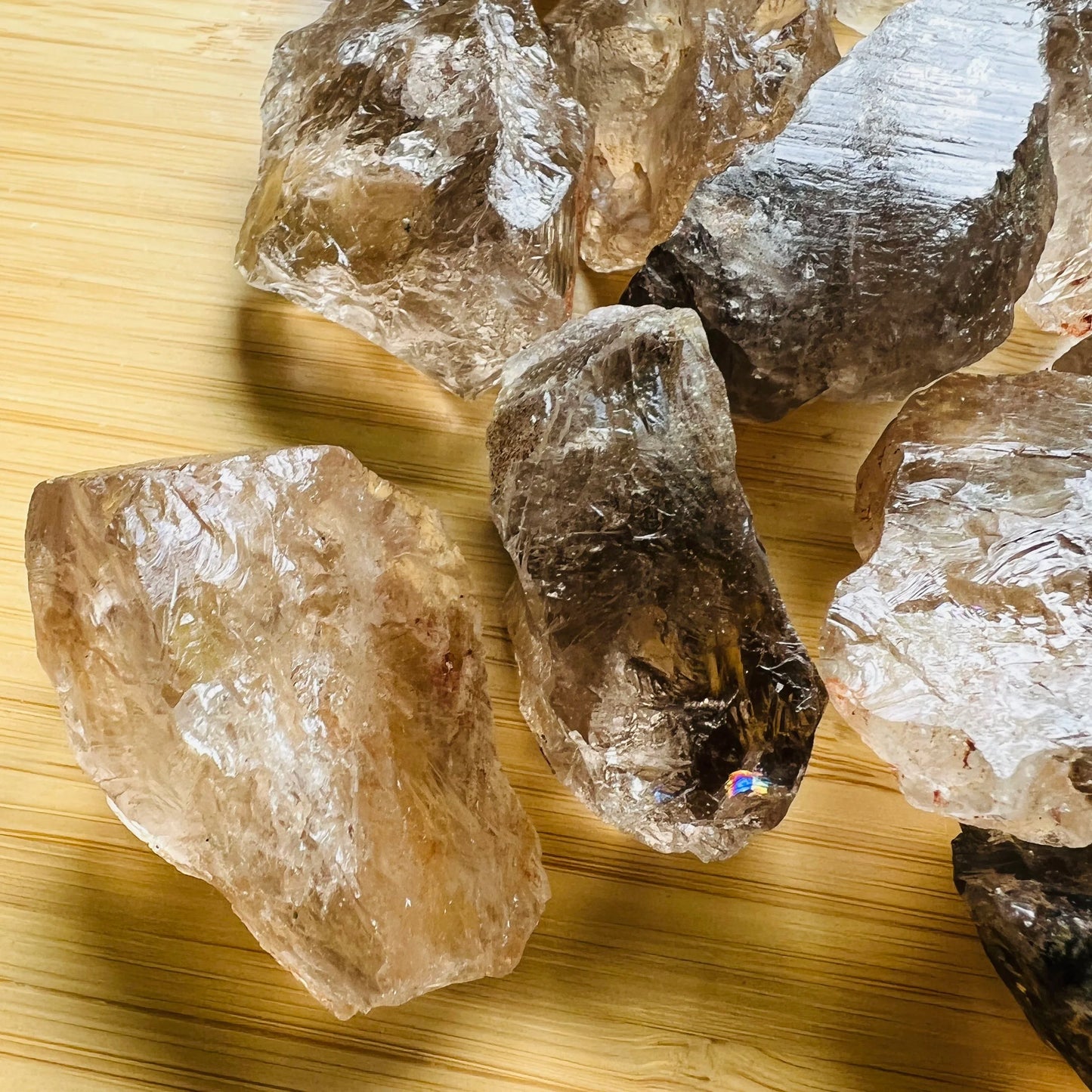 Detail of Smoky Quartz raw stone, hand-selected from Minas Gerais, Brazil, often kept for Grounding.