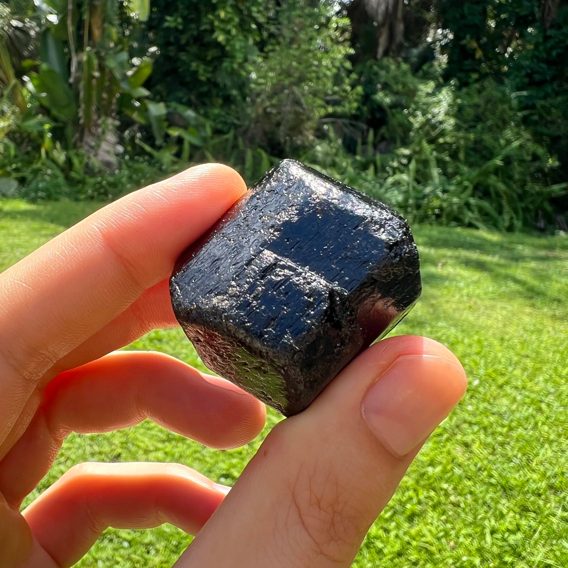 Alternate angle of Grade A Black Tourmaline raw showing overall shape