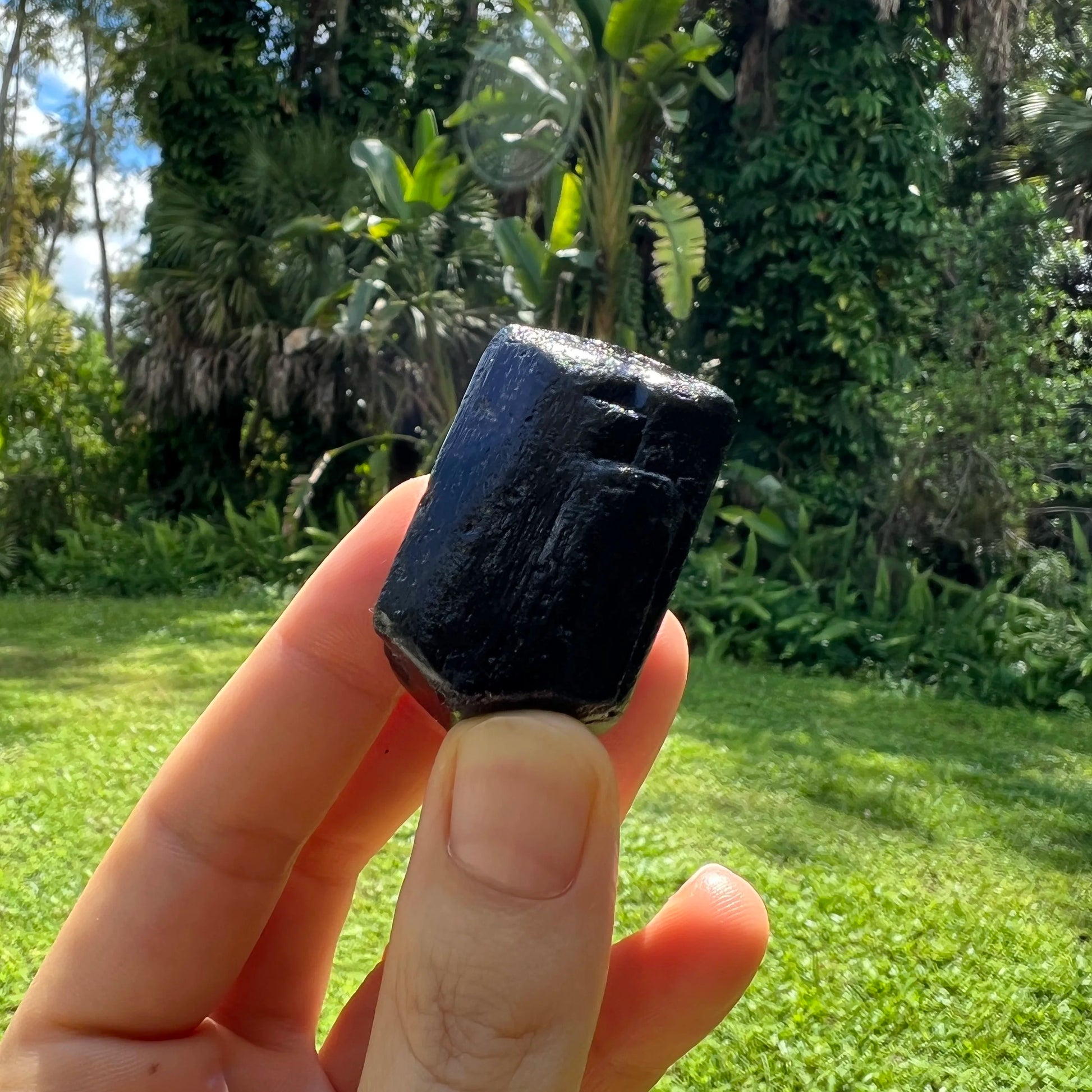 Aerial view of Black Tourmaline raw stone, traditionally used for Protection and Grounding, from Zimbabwe.