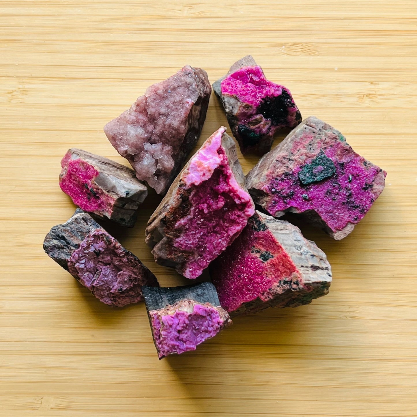 Full profile of Grade AA Cobalt Calcite raw ready to ship from Beyond Bohemian