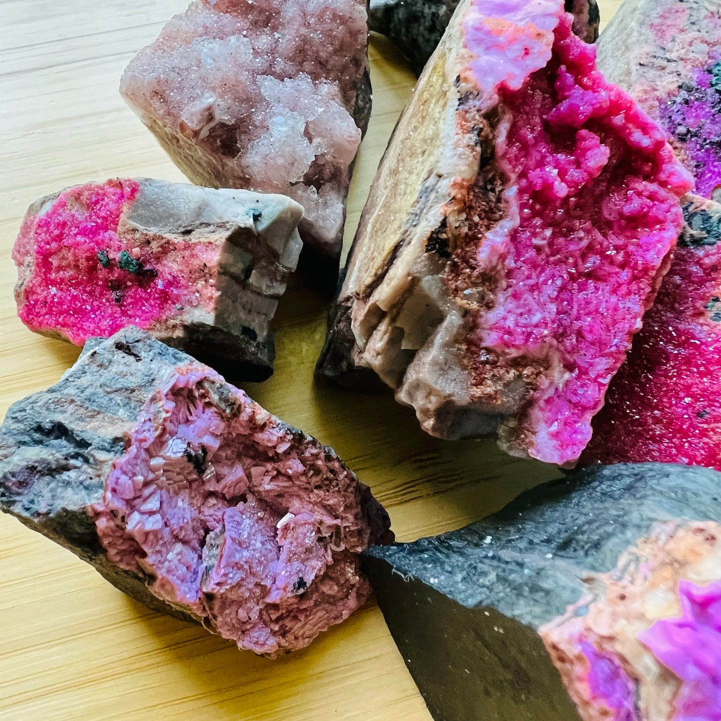 Full profile of Grade AA Cobalt Calcite raw ready to ship from Beyond Bohemian