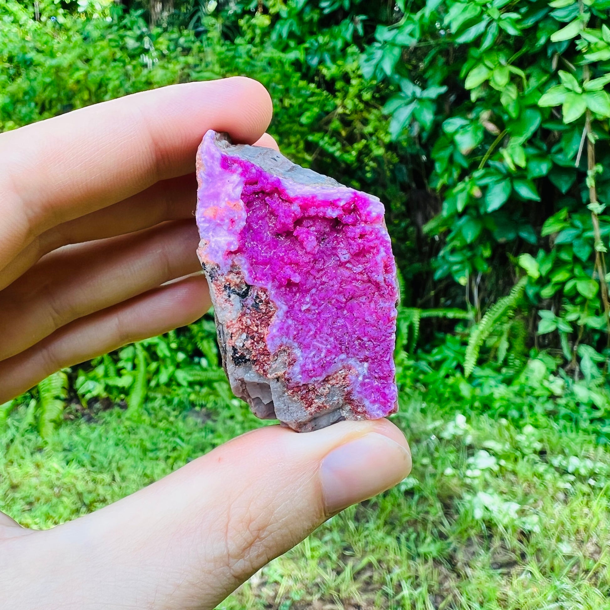 Full profile of Grade AA Cobalt Calcite raw ready to ship from Beyond Bohemian