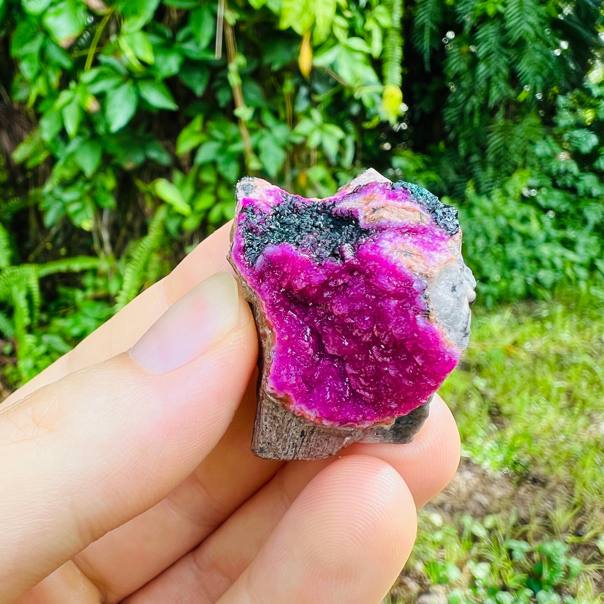 Full profile of Grade AA Cobalt Calcite raw ready to ship from Beyond Bohemian