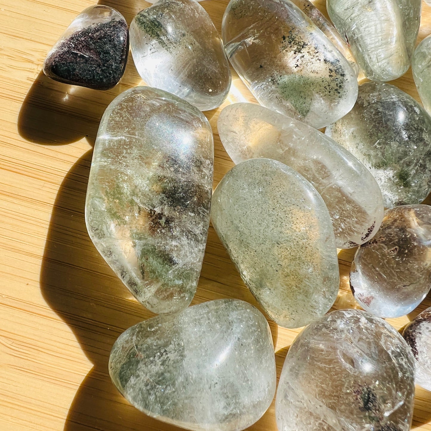 Underside detail of Lodolite tumbled stone, sourced from Brazil, kept close for Dreaming.