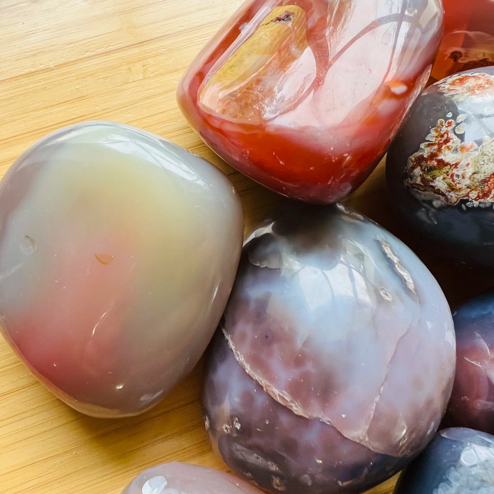 Top angle of Red Agate palm stone, Zimbabwe-sourced.