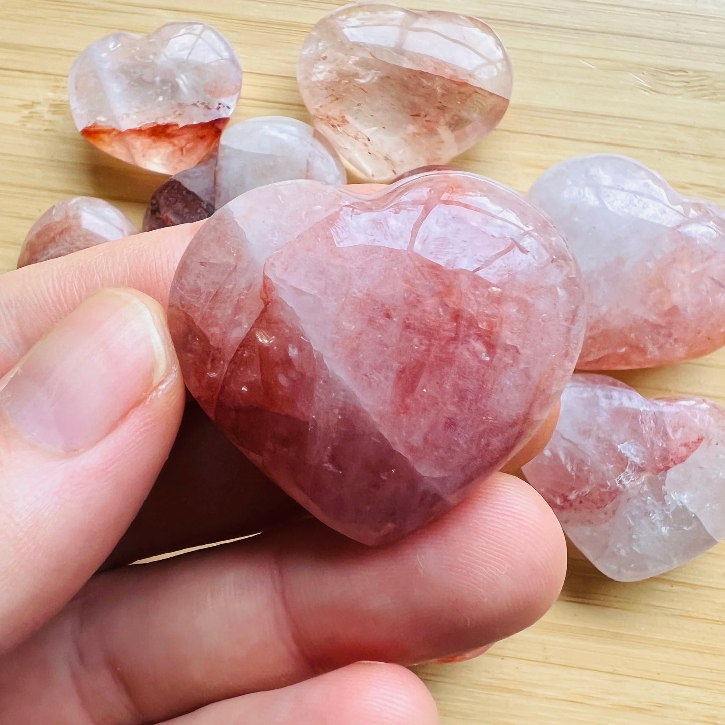 Full profile of Grade AA Fire Quartz heart ready to ship from Beyond Bohemian
