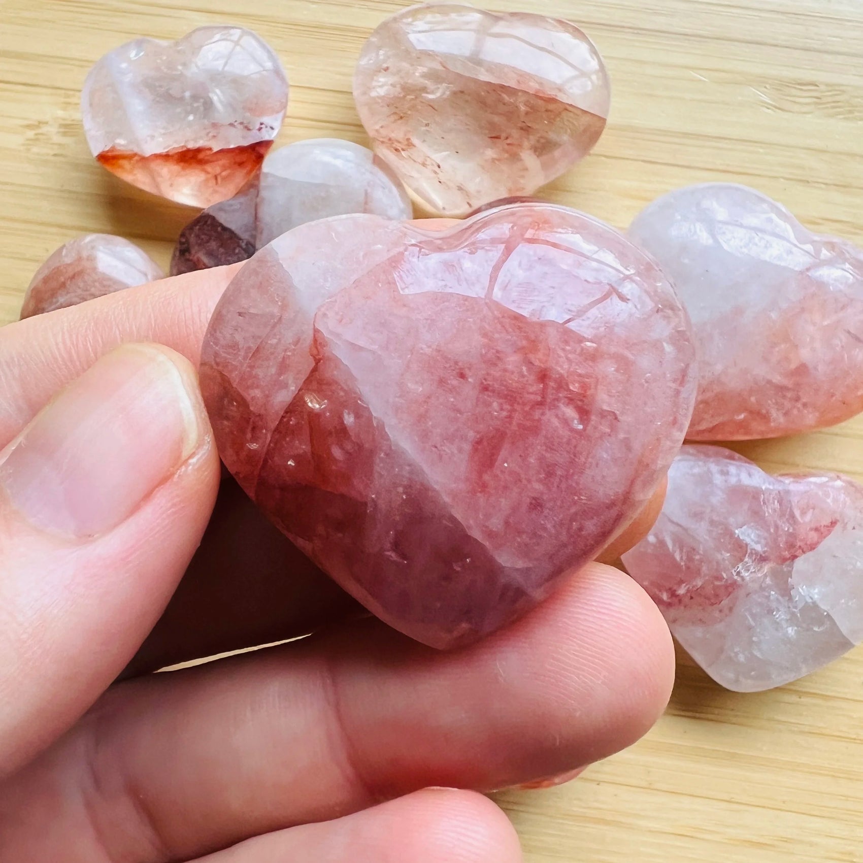 Full profile of Grade AA Fire Quartz heart ready to ship from Beyond Bohemian