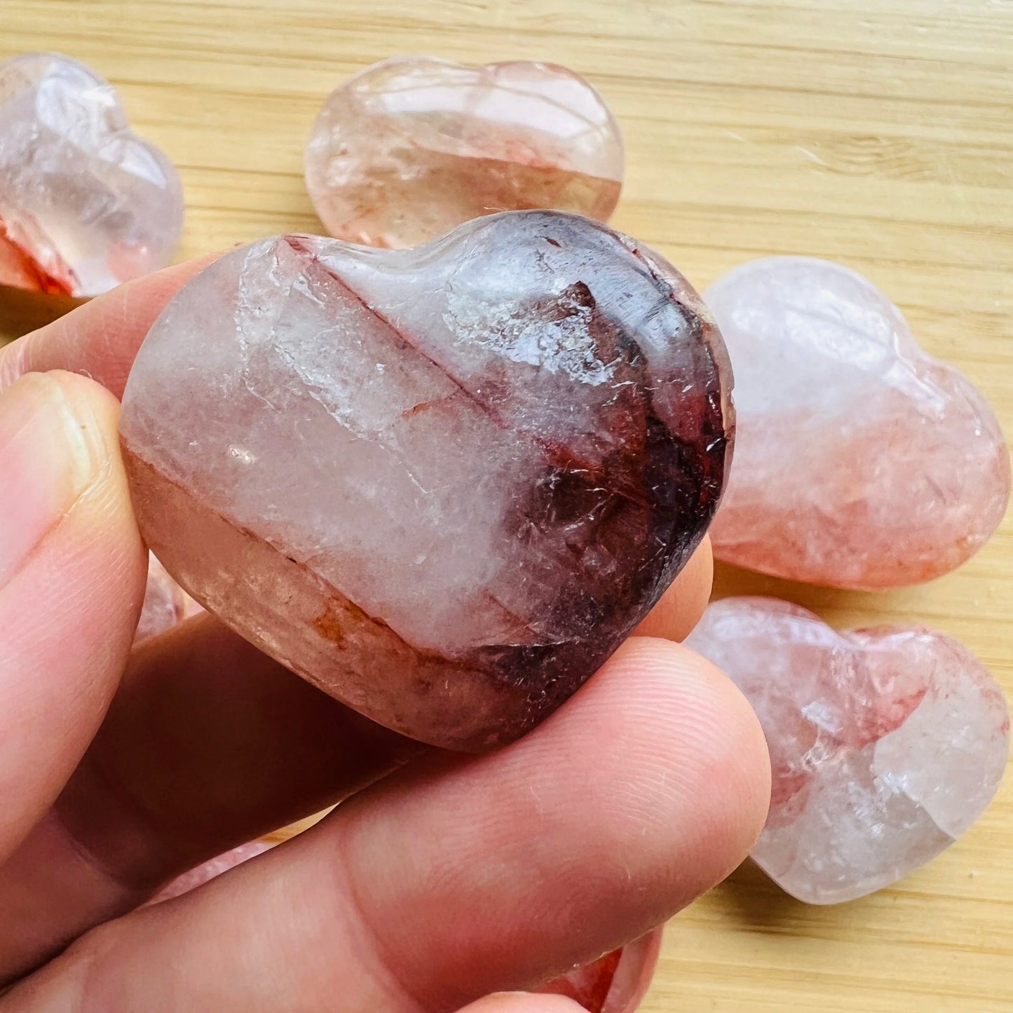Full profile of Grade AA Fire Quartz heart ready to ship from Beyond Bohemian