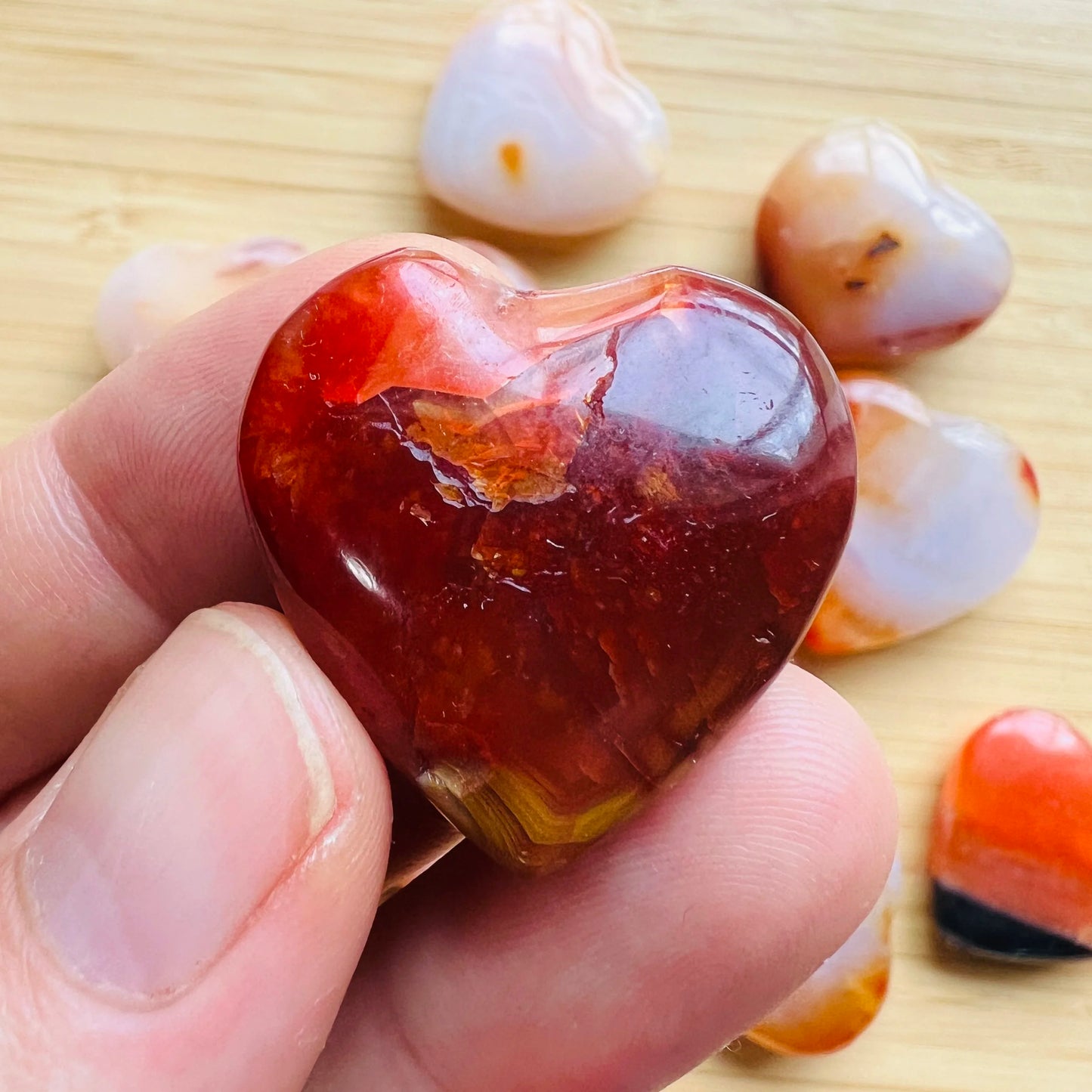 Full profile of Grade AA Carnelian heart ready to ship from Beyond Bohemian
