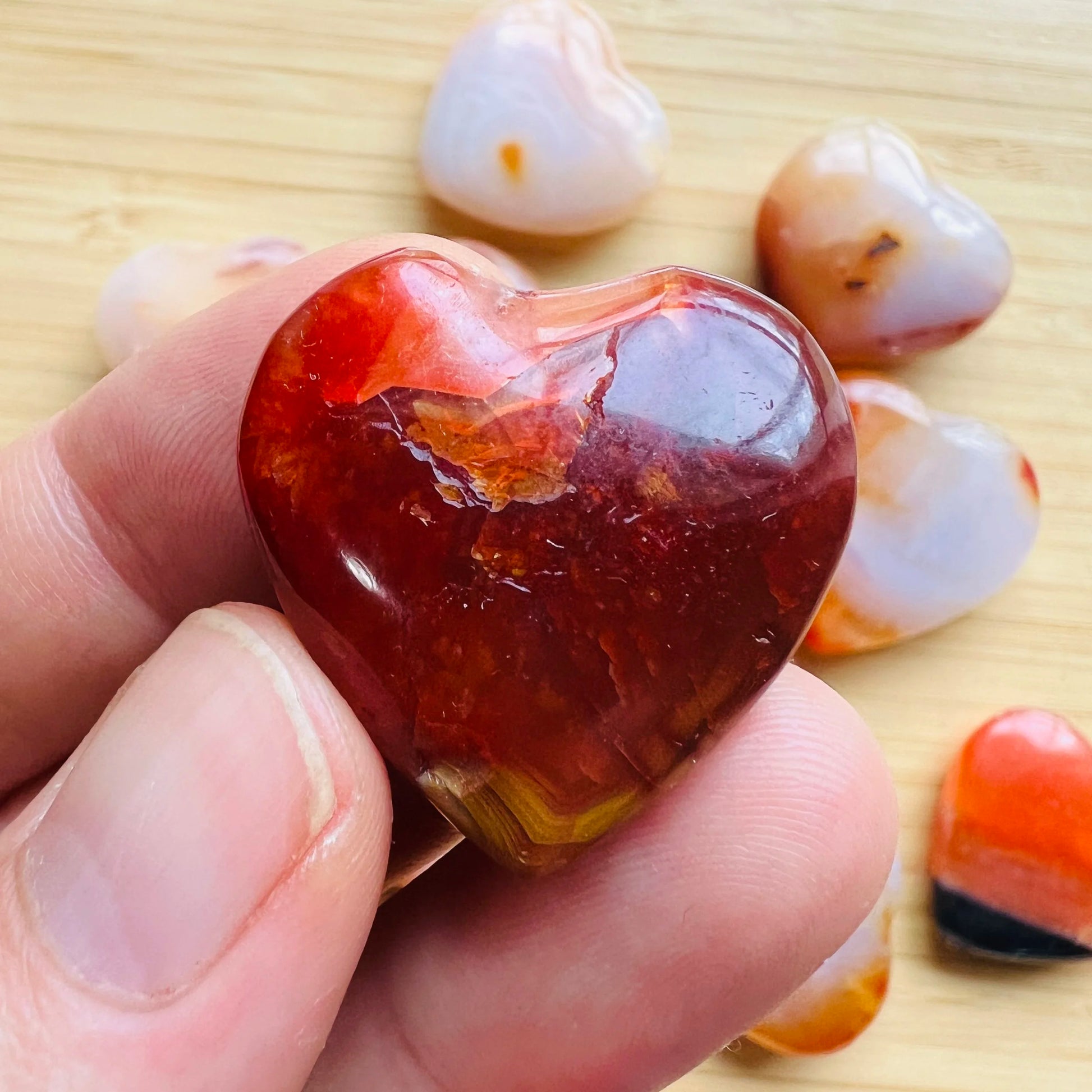 Full profile of Grade AA Carnelian heart ready to ship from Beyond Bohemian