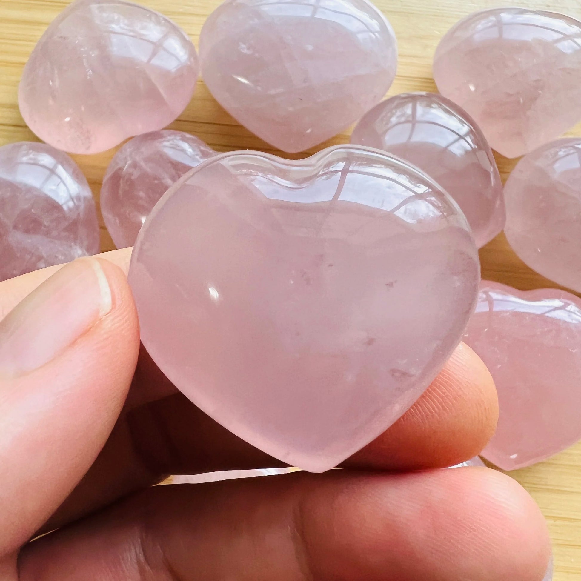 Full profile of Grade AA Rose Quartz heart ready to ship from Beyond Bohemian