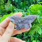 Back view of Grade A Amethyst polished crystals & decor showing natural surface
