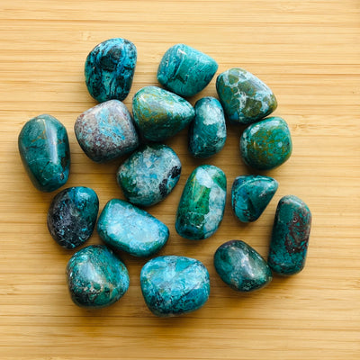 Ethically sourced Grade AA Chrysocolla tumbled stone from Arequipa, Peru at Beyond Bohemian