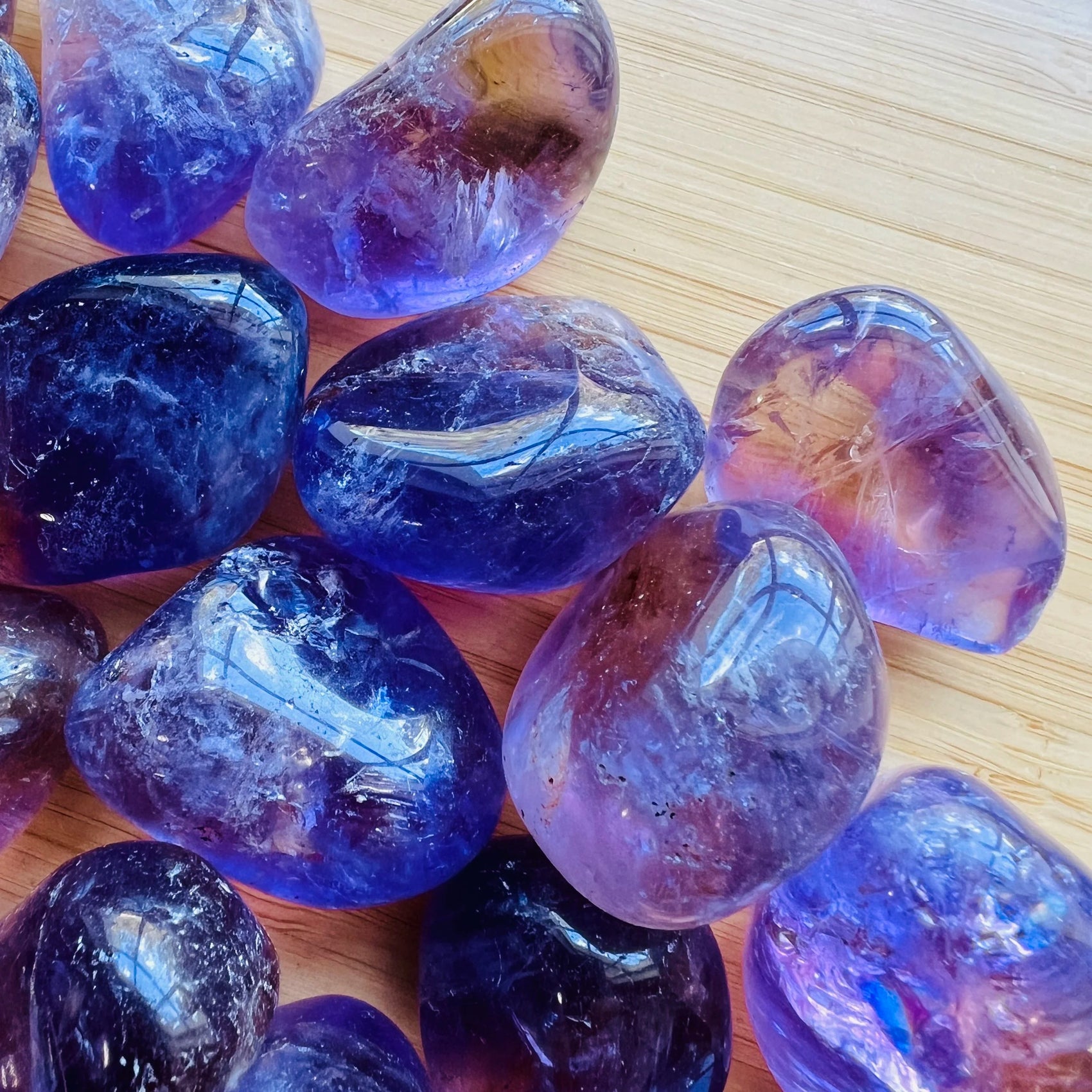 Bulk Ametrine tumbled stones from Bolivia, Purple, Yellow stones for Abundance