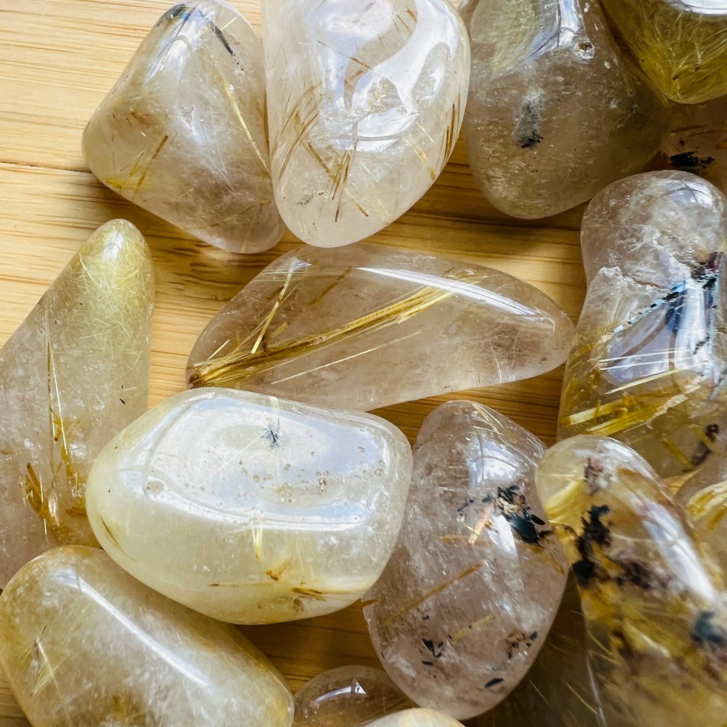 Detail shot of Grade AAA Quartz tumbled stone under natural light