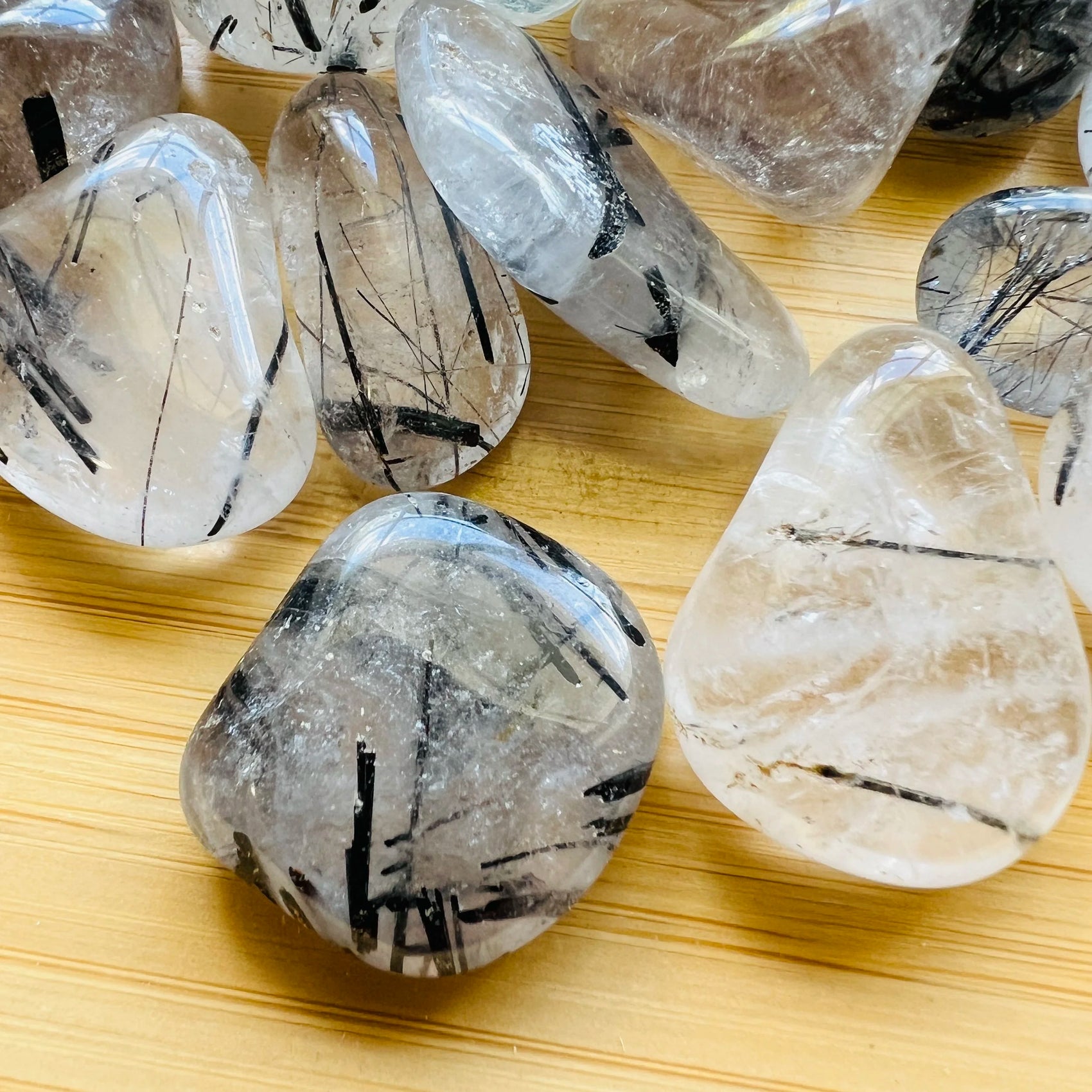 Looking down on Quartz tumbled stone, turned to for Cleansing.