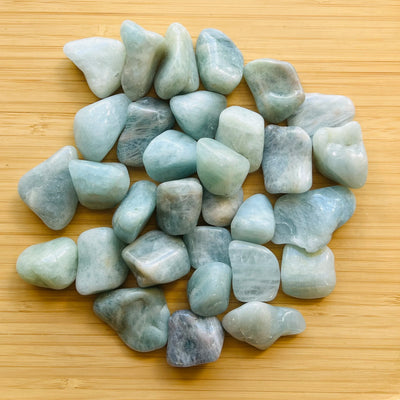 Ethically sourced Grade A Aquamarine tumbled stone from Minas Gerais, Brazil at Beyond Bohemian
