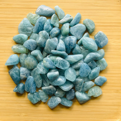 Ethically sourced Grade AAA Aquamarine tumbled stone from Minas Gerais, Brazil at Beyond Bohemian