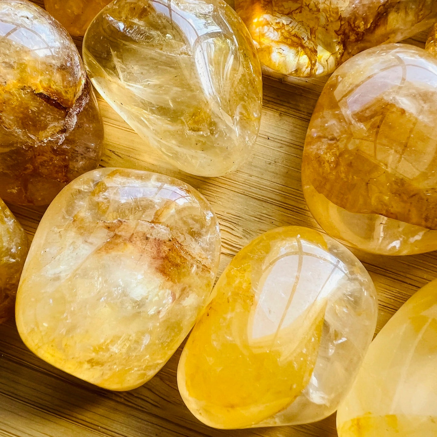 Lateral view of Golden Healer tumbled stone, drawn on for Healing, sourced from Brazil.