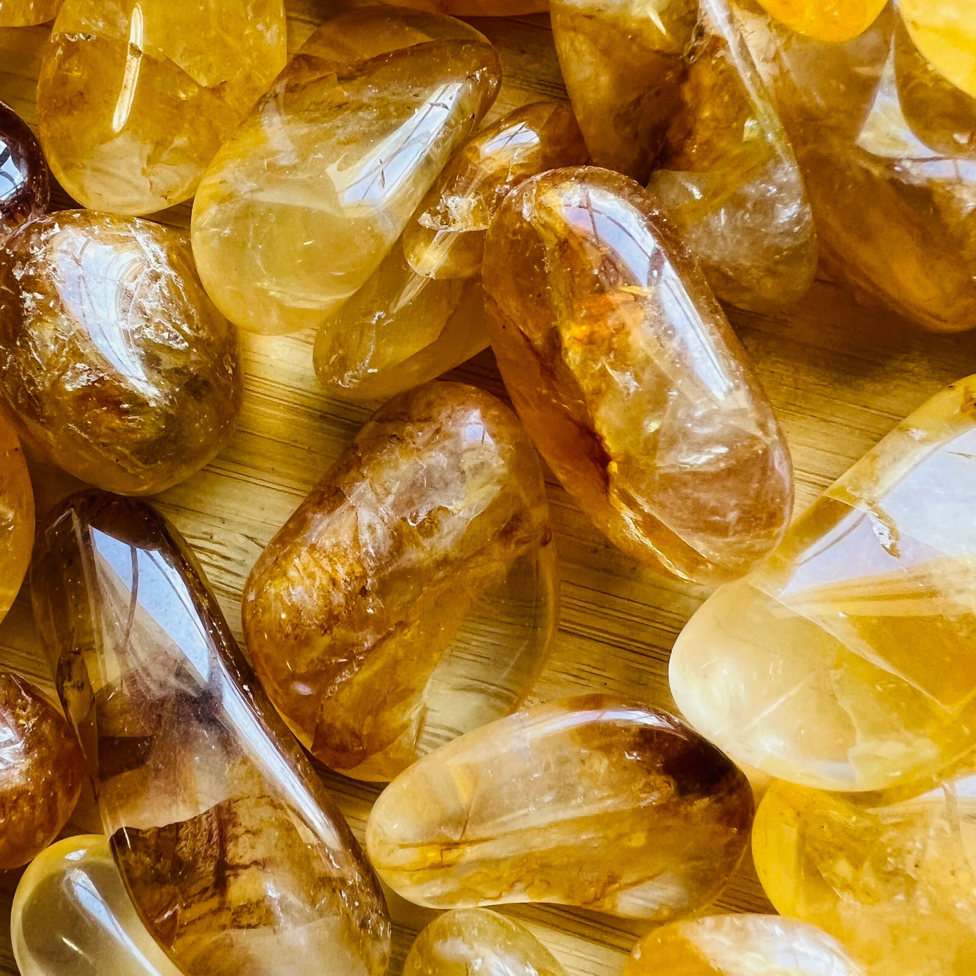 Full profile of Grade AAA Golden Healer tumbled stone ready to ship from Beyond Bohemian
