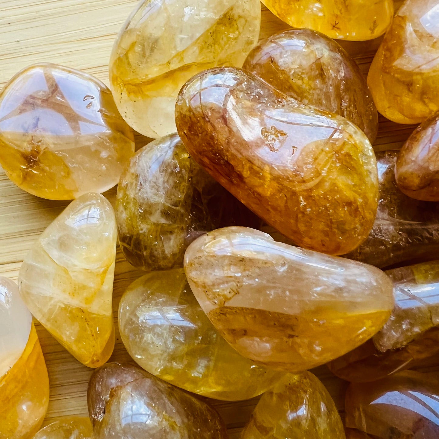 Full profile of Grade AAA Golden Healer tumbled stone ready to ship from Beyond Bohemian