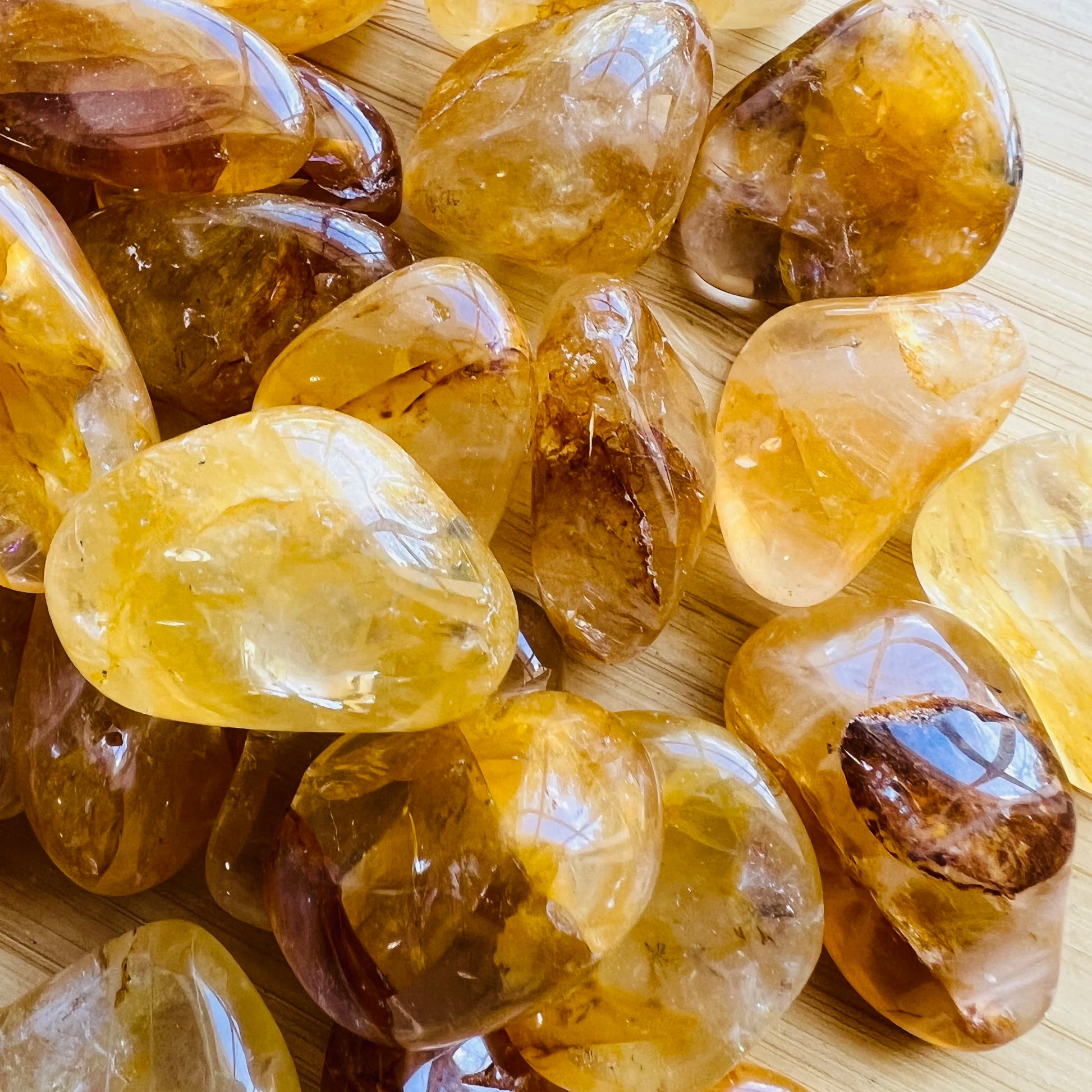Full profile of Grade AAA Golden Healer tumbled stone ready to ship from Beyond Bohemian