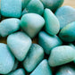 Bottom side of blue Amazonite tumbled stone, Brazil-sourced.
