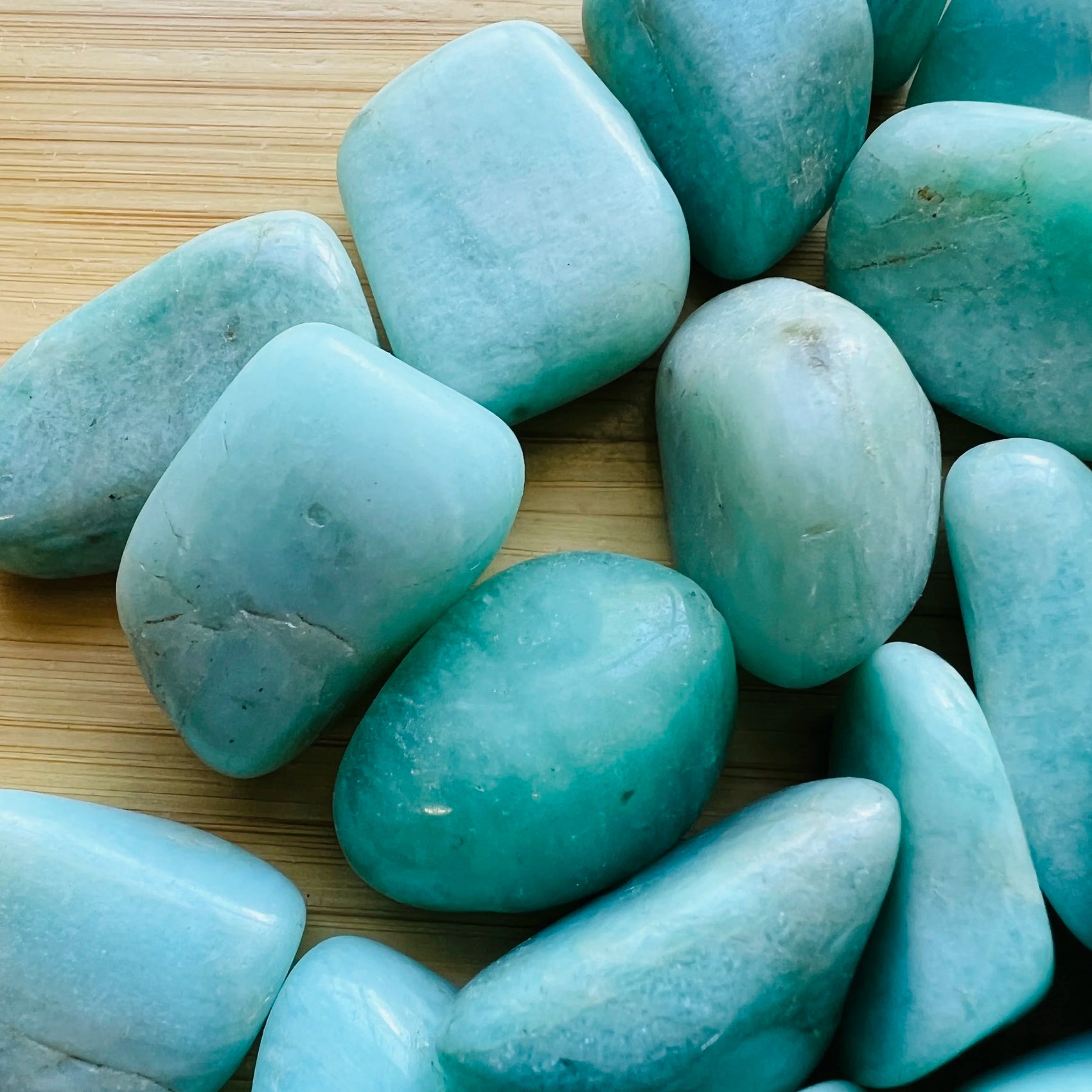 Amazonite tumbled stone from Brazil with Blue, Green color, polished finish for mindful calm