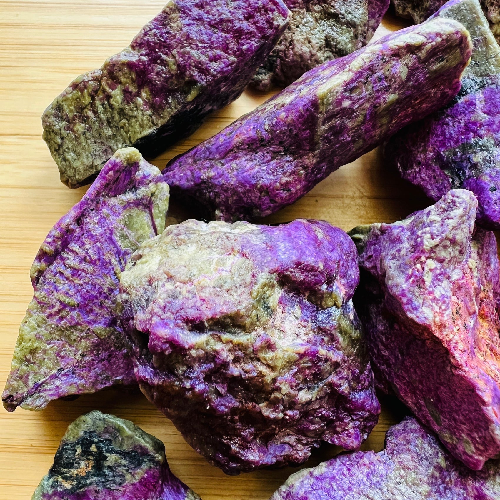 Top angle of Stichtite raw stone, carried for Emotional Healing.