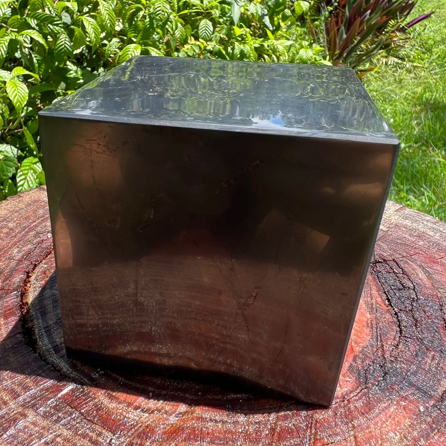 Top angle of Shungite polished cube, often worked with for Protection.