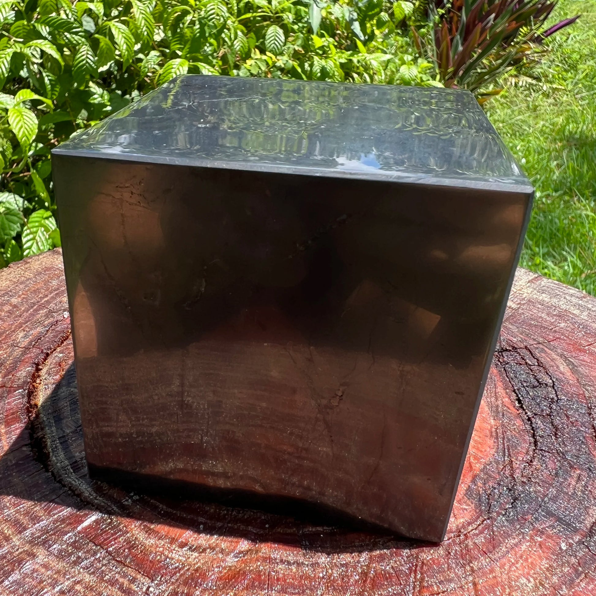 Top angle of Shungite polished cube, often worked with for Protection.