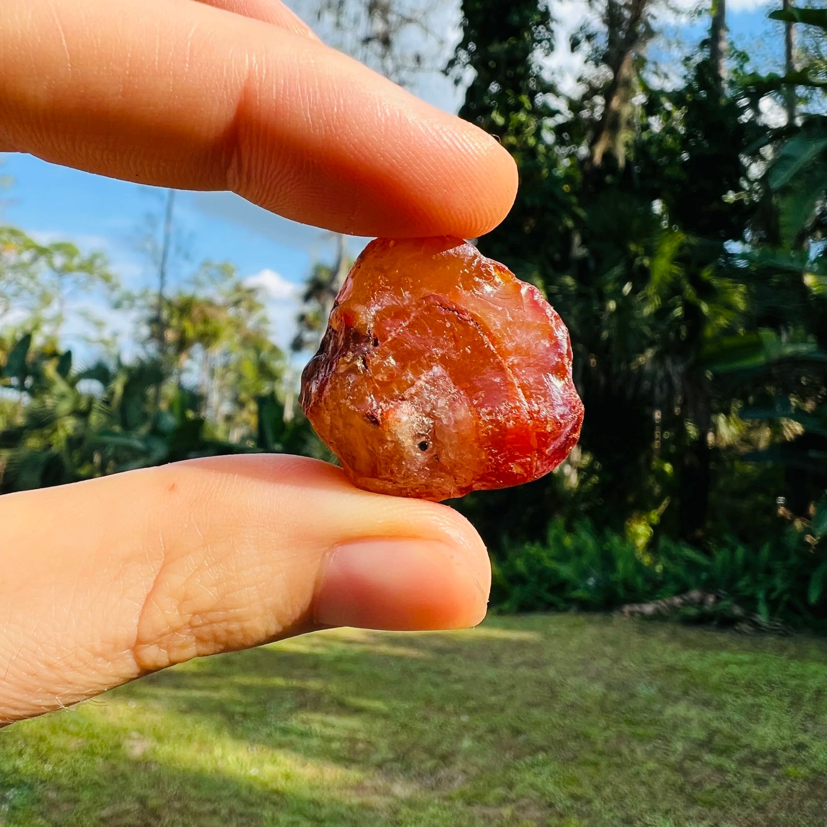 Close-up of Carnelian raw stone, soothing wellness stone for Confidence