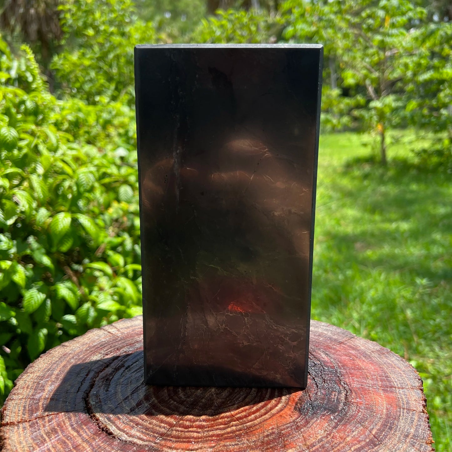 Opposite side of Shungite polished block, worked with for Protection, hand-selected from Republic of Karélia, Russia.