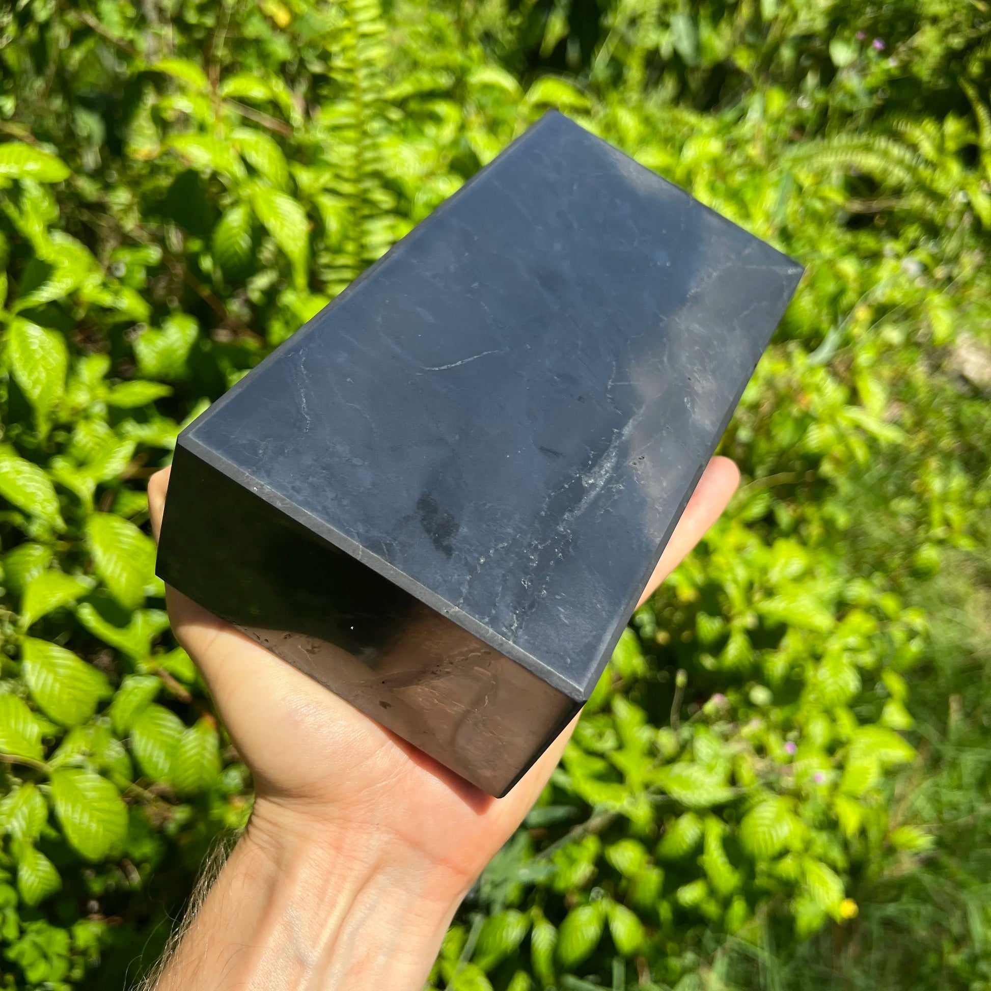 Back view of Grade Type III - Regular Grade Shungite polished crystals & decor showing natural surface