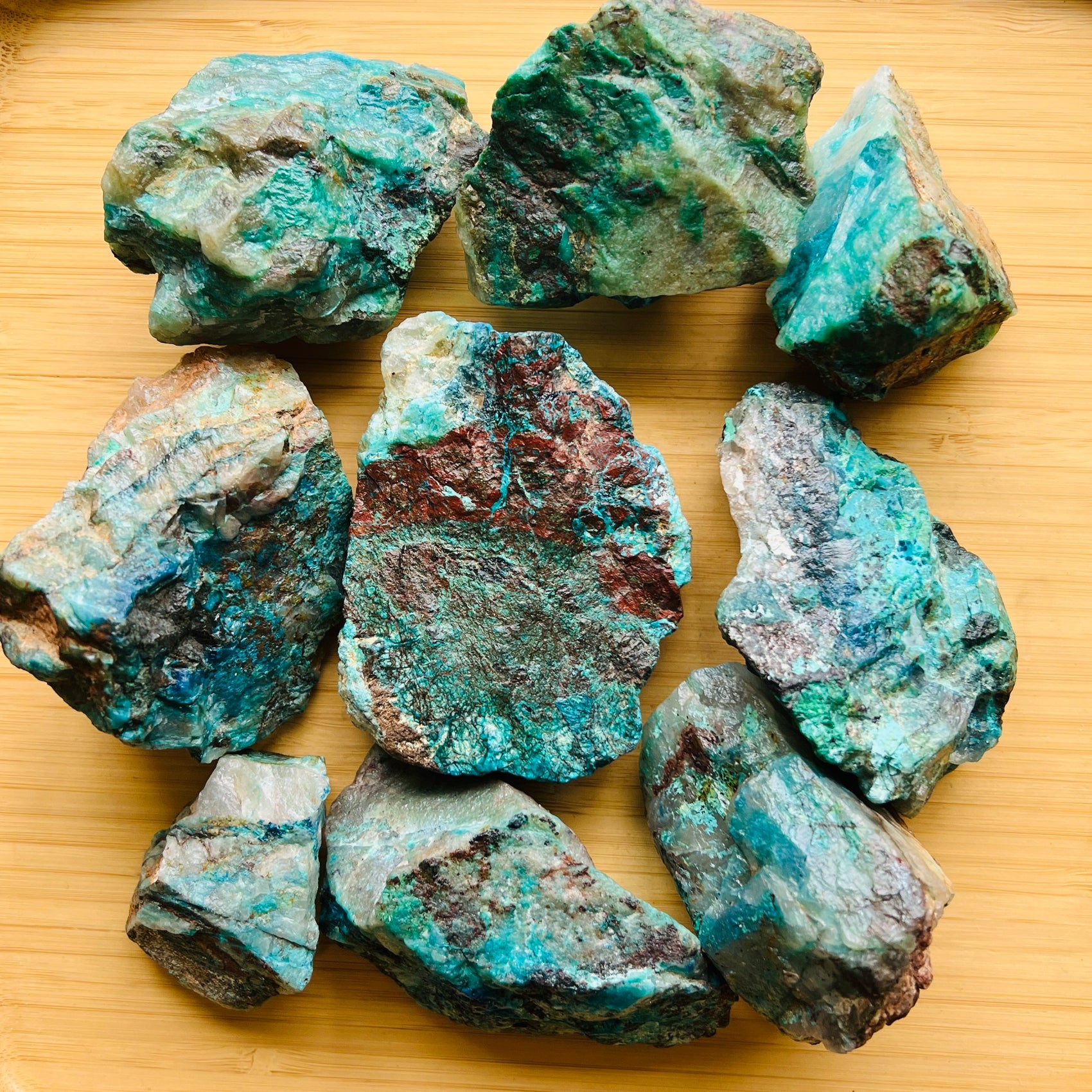 Full profile of Grade A Chrysocolla raw ready to ship from Beyond Bohemian