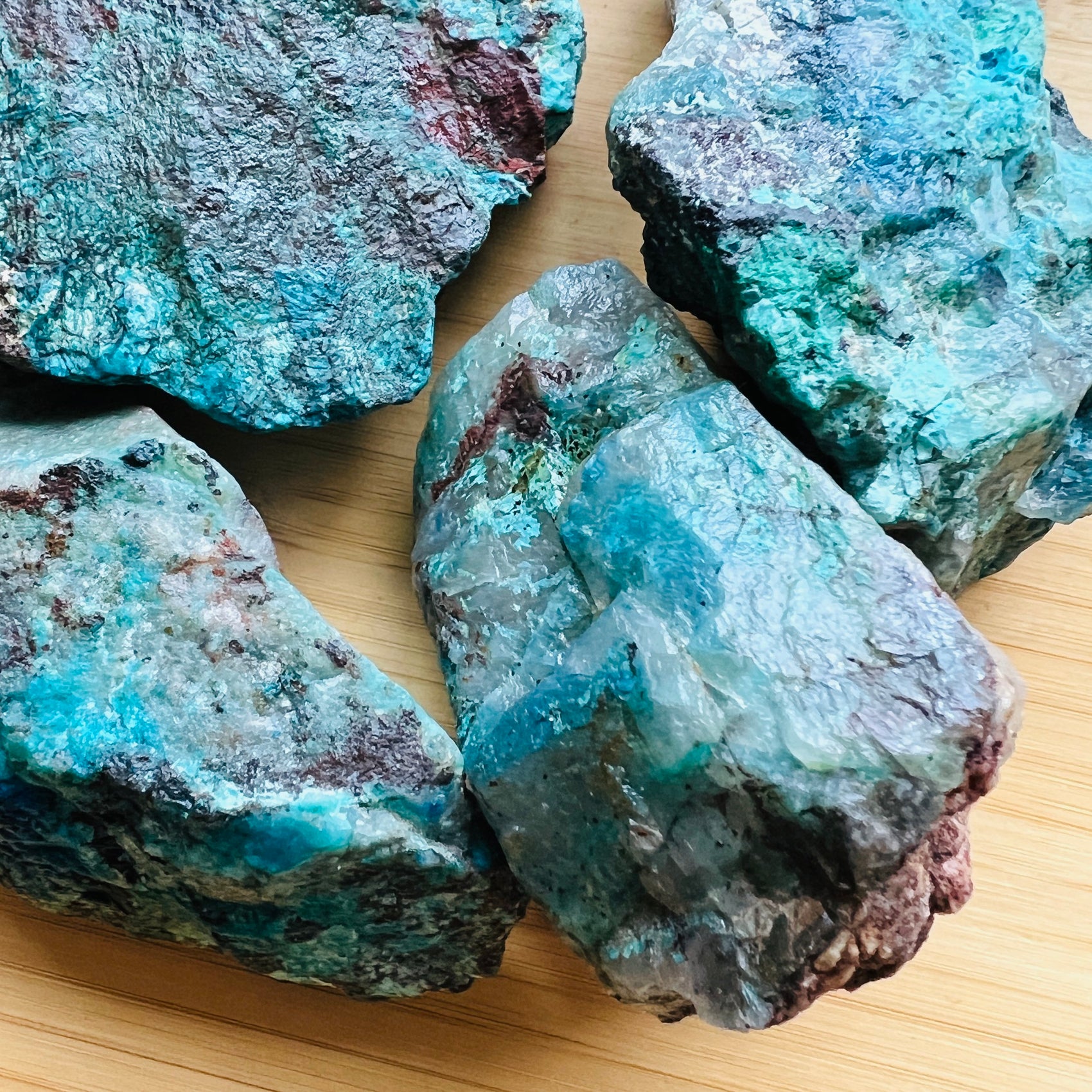 Full profile of Grade A Chrysocolla raw ready to ship from Beyond Bohemian